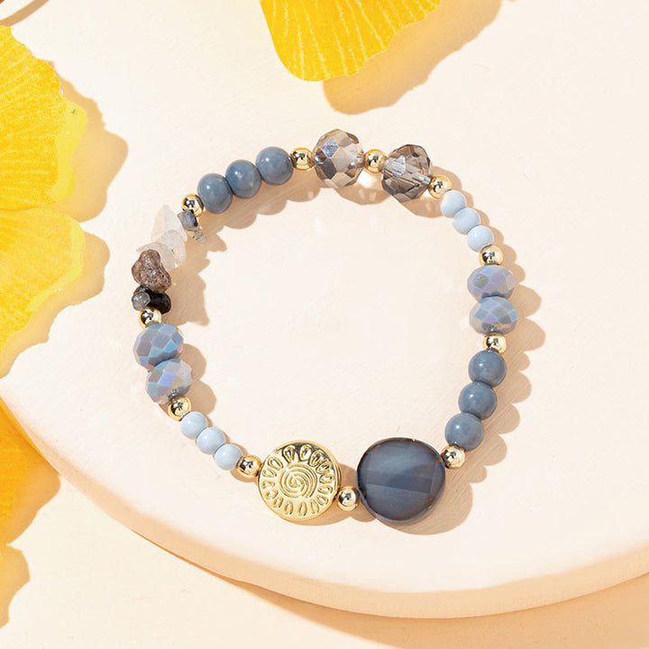 Olivenorma Natural Stone Agate Beaded Bracelet - Blue Chalcedony&Labradorite - image 0