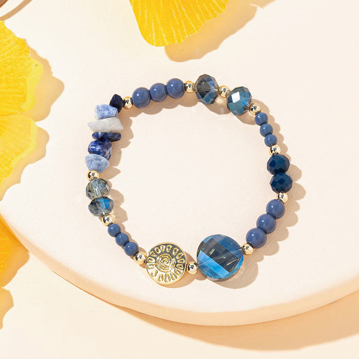 Olivenorma Natural Stone Agate Beaded Bracelet - Blue Sodalite&Blue Spot Jasper - image 3
