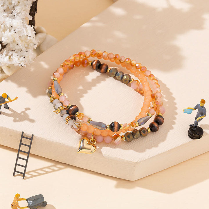 Olivenorma Crystal Gold Love Pendant Three-Layer Bracelet Set - Sun Stone&Tiger Eye - image 5