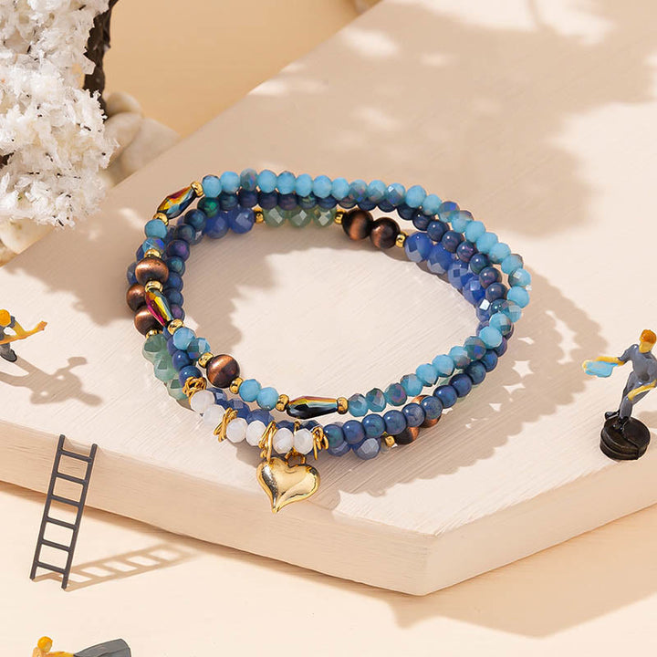Olivenorma Crystal Gold Love Pendant Three-Layer Bracelet Set - Lapis Lazuli&Tiger Eye - image 9