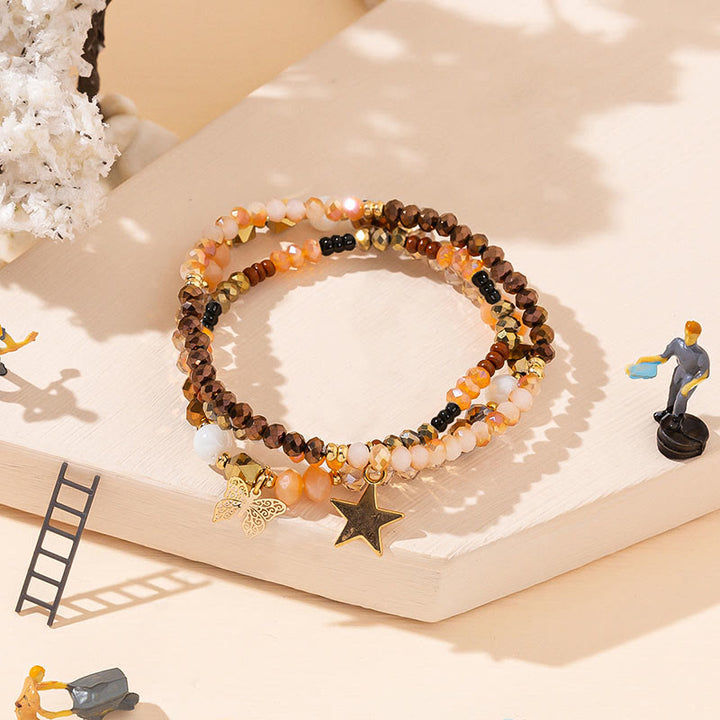 Olivenorma Crystal Beaded Gold Star Pendant Triple Layer Bracelet Set - Sun Stone - image 1