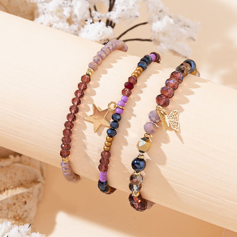 Olivenorma Crystal Beaded Gold Star Pendant Triple Layer Bracelet Set - image 11
