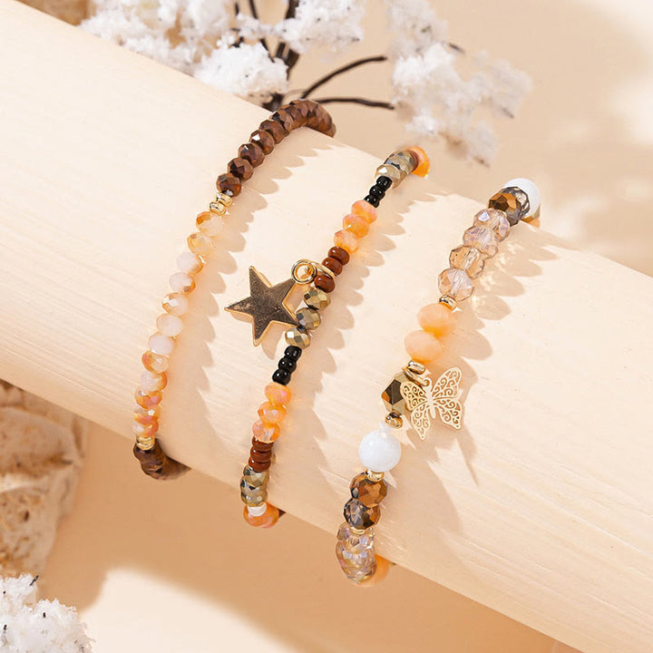 Olivenorma Crystal Beaded Gold Star Pendant Triple Layer Bracelet Set - image 3