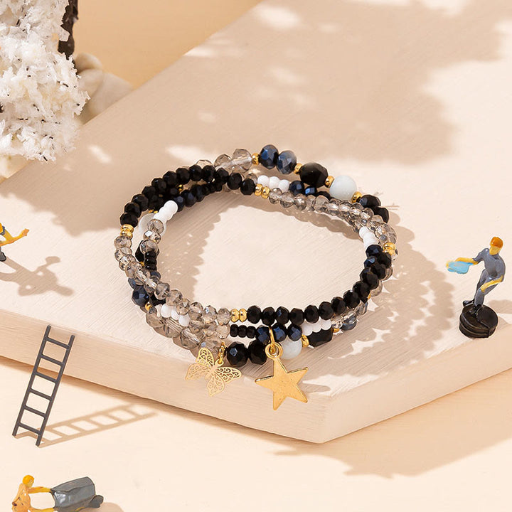 Olivenorma Crystal Beaded Gold Star Pendant Triple Layer Bracelet Set - Obsidian - image 5