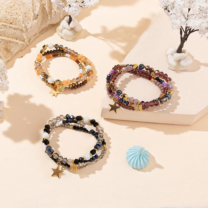 Olivenorma Crystal Beaded Gold Star Pendant Triple Layer Bracelet Set - image 0