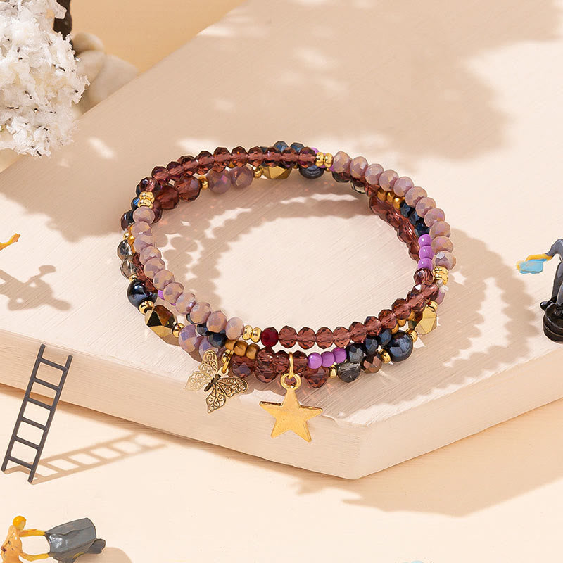 Olivenorma Crystal Beaded Gold Star Pendant Triple Layer Bracelet Set - Garnet - image 9