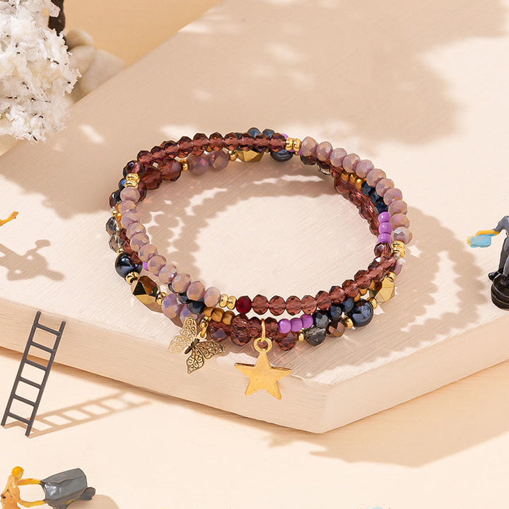 Olivenorma Crystal Beaded Gold Star Pendant Triple Layer Bracelet Set - Garnet - image 9