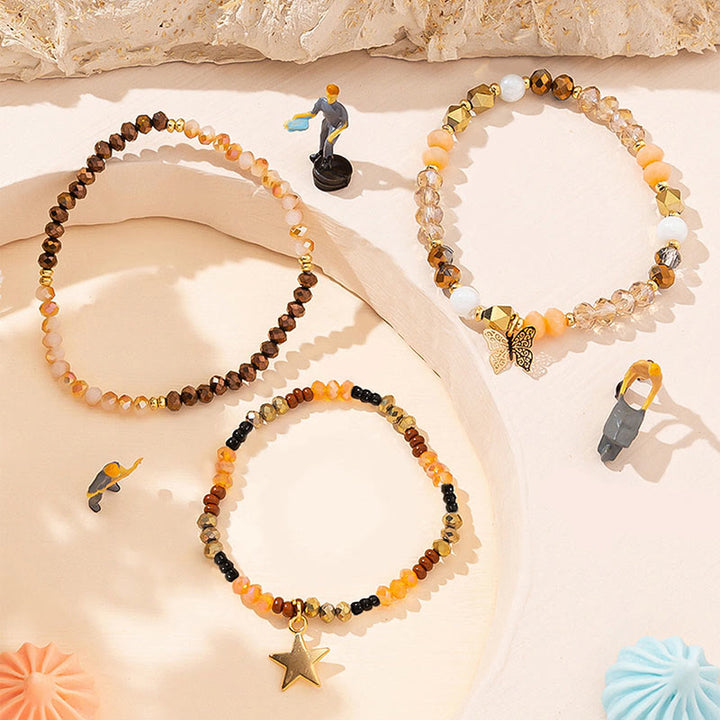 Olivenorma Crystal Beaded Gold Star Pendant Triple Layer Bracelet Set - image 2