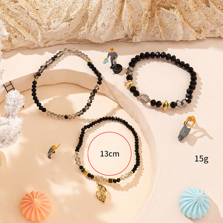 Olivenorma Crystal Beaded Gold Leaf Pendant Three Layer Bracelet Set - image 15