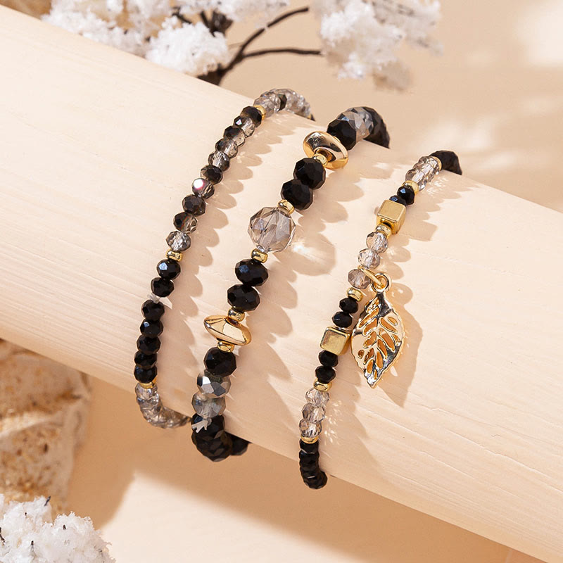 Olivenorma Crystal Beaded Gold Leaf Pendant Three Layer Bracelet Set - image 14