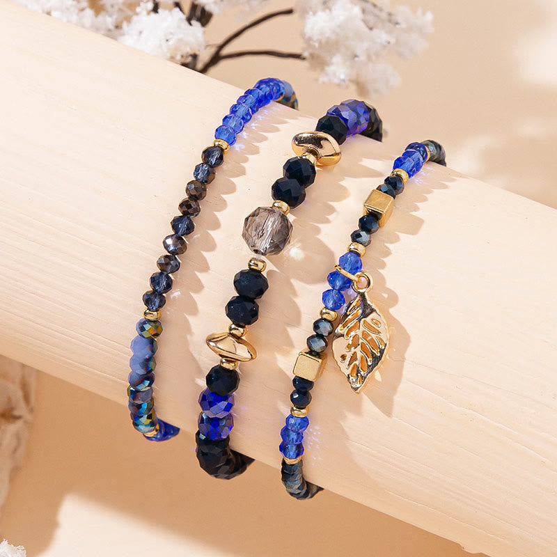 Olivenorma Crystal Beaded Gold Leaf Pendant Three Layer Bracelet Set - image 8