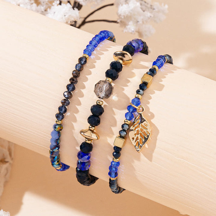 Olivenorma Crystal Beaded Gold Leaf Pendant Three Layer Bracelet Set - image 8