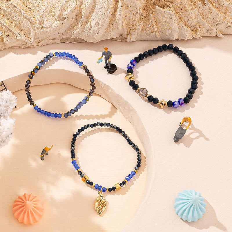 Olivenorma Crystal Beaded Gold Leaf Pendant Three Layer Bracelet Set - image 7