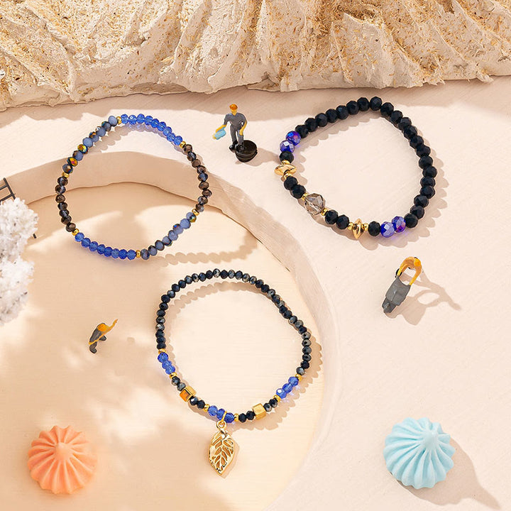 Olivenorma Crystal Beaded Gold Leaf Pendant Three Layer Bracelet Set - image 7