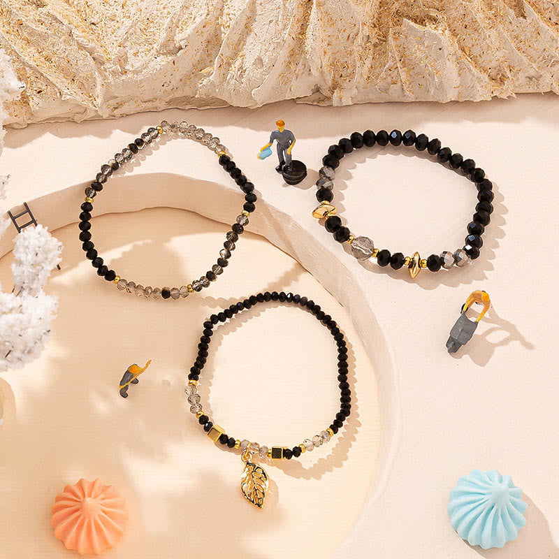 Olivenorma Crystal Beaded Gold Leaf Pendant Three Layer Bracelet Set - image 11