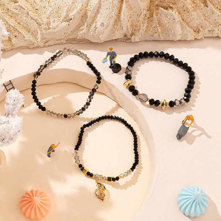 Olivenorma Crystal Beaded Gold Leaf Pendant Three Layer Bracelet Set - image 11