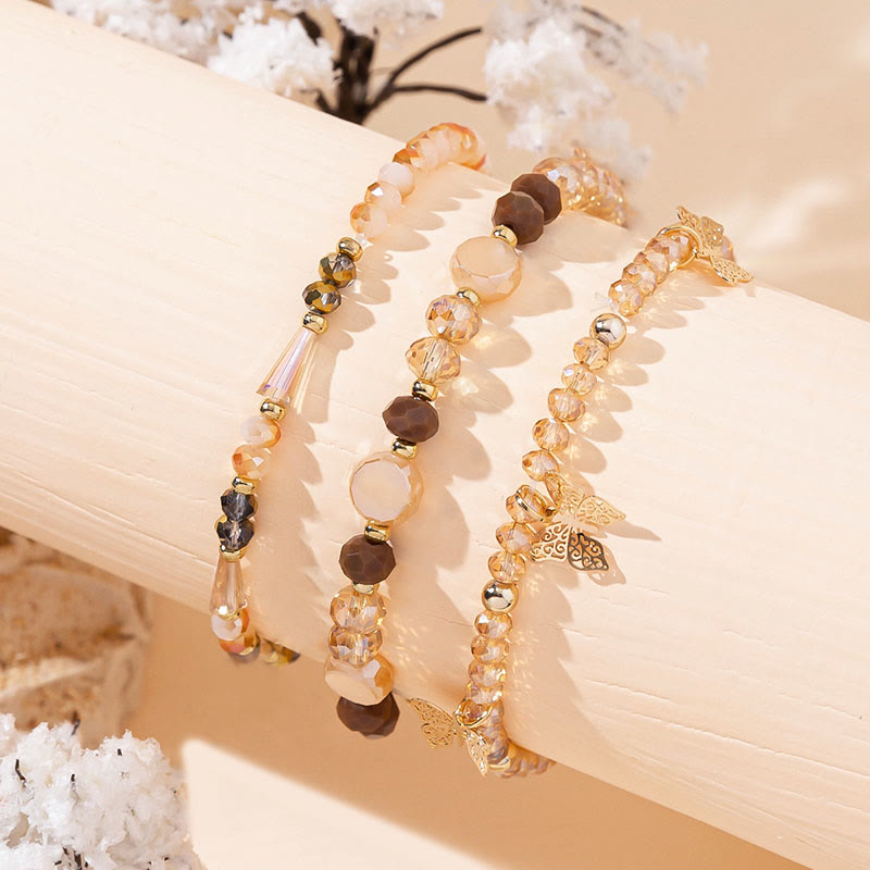 Olivenorma Crystal Beaded Gold Butterfly Pendant Three Layer Bracelet Set - image 11