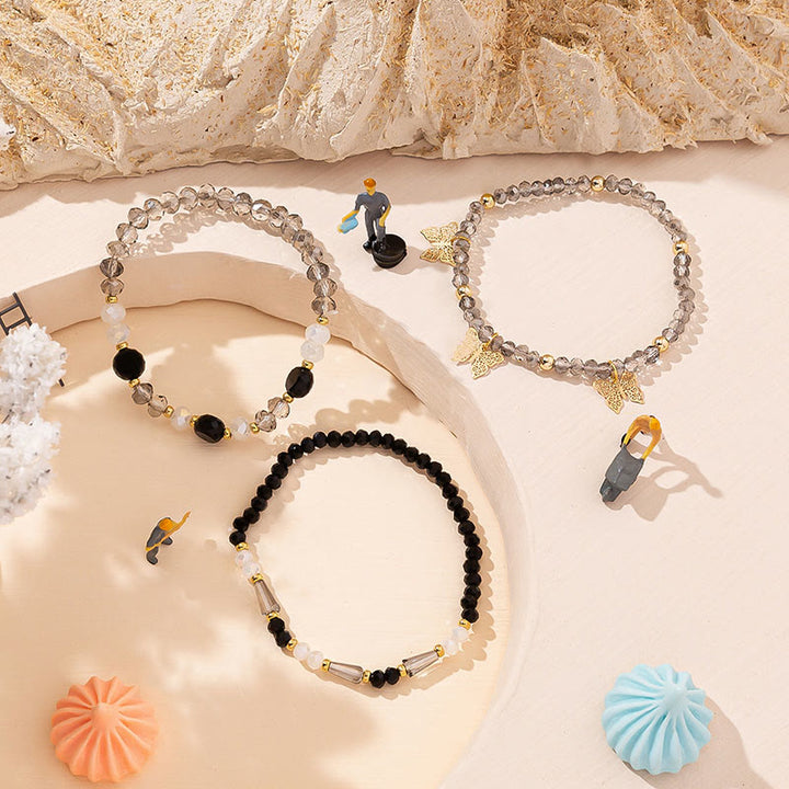 Olivenorma Crystal Beaded Gold Butterfly Pendant Three Layer Bracelet Set - image 2