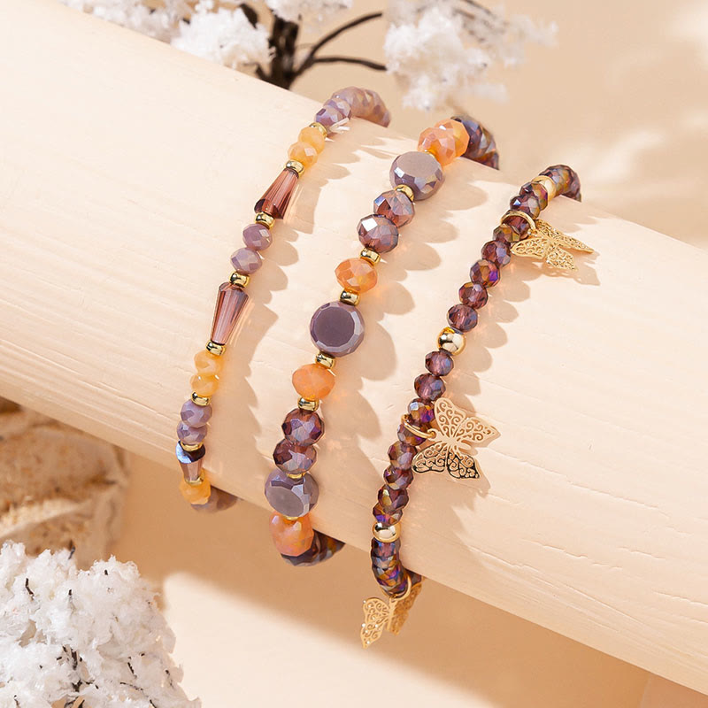 Olivenorma Crystal Beaded Gold Butterfly Pendant Three Layer Bracelet Set - image 7