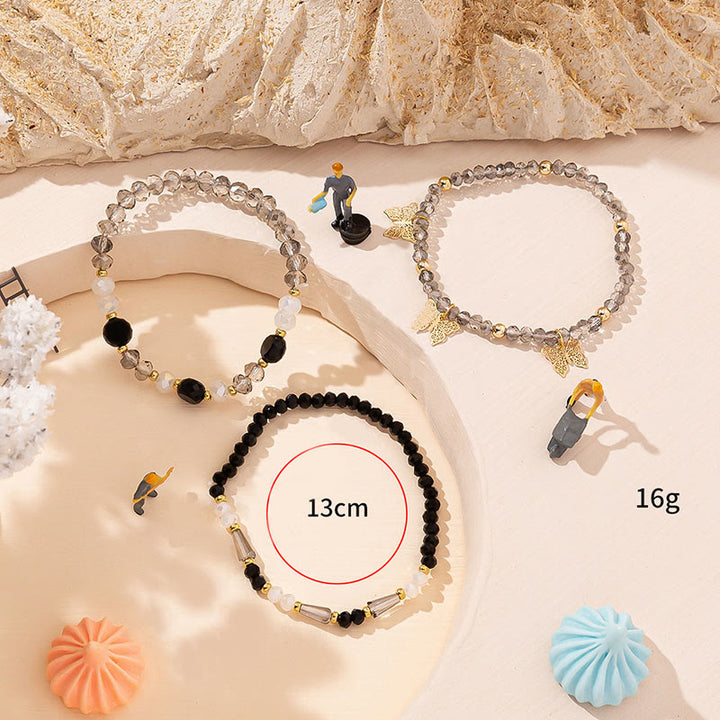 Olivenorma Crystal Beaded Gold Butterfly Pendant Three Layer Bracelet Set - image 13
