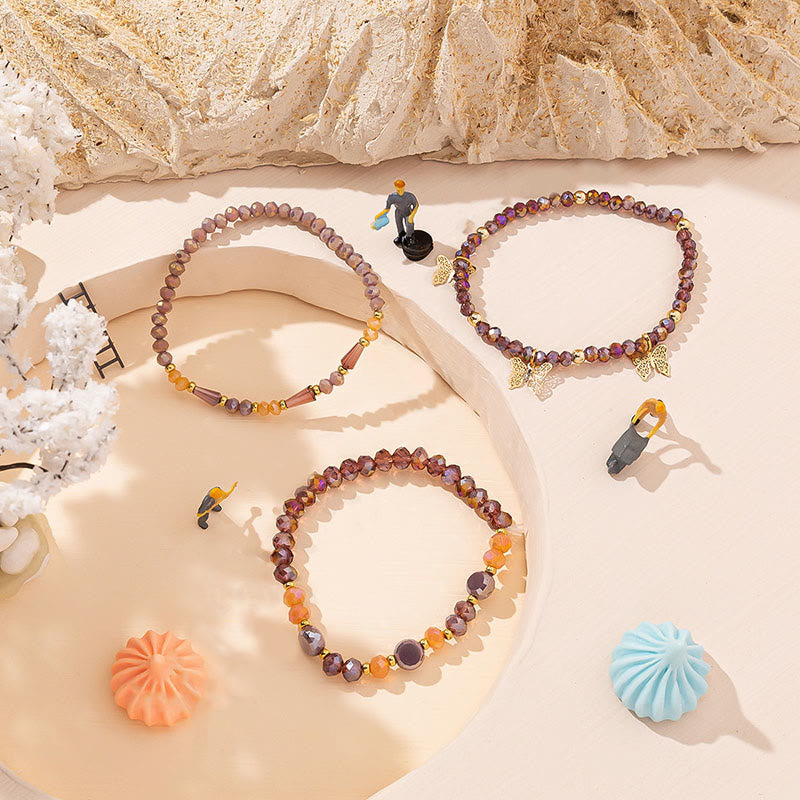 Olivenorma Crystal Beaded Gold Butterfly Pendant Three Layer Bracelet Set - image 6