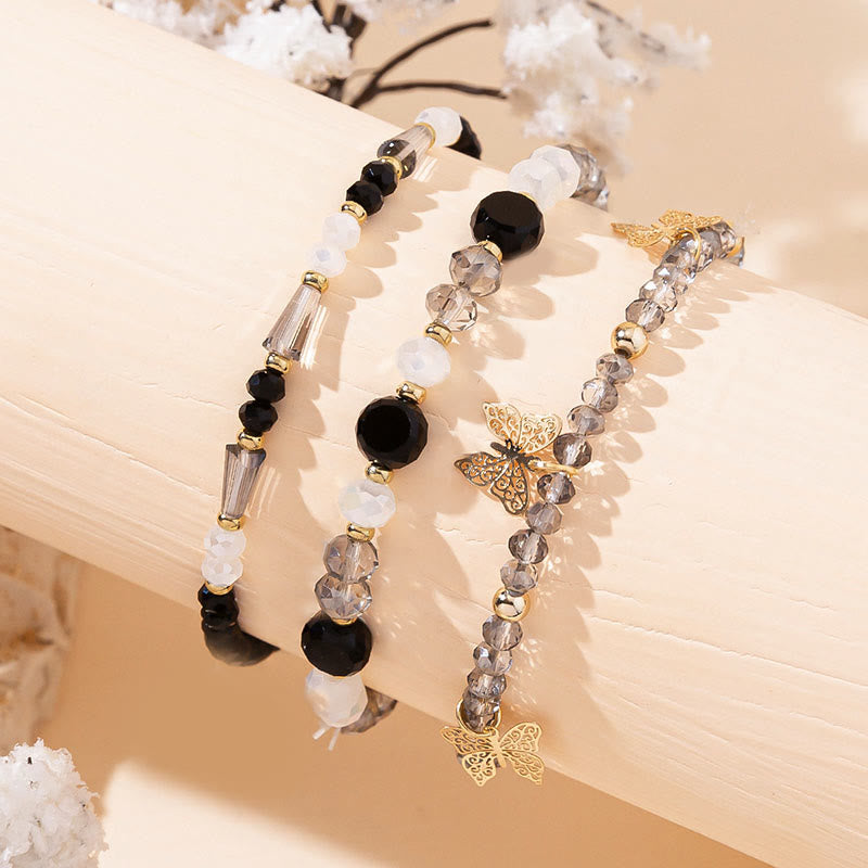 Olivenorma Crystal Beaded Gold Butterfly Pendant Three Layer Bracelet Set - image 3