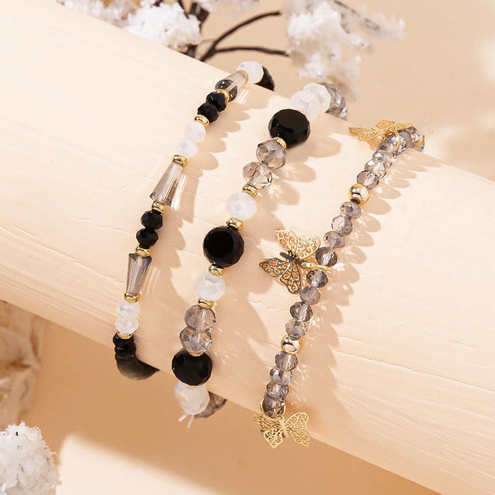 Olivenorma Crystal Beaded Gold Butterfly Pendant Three Layer Bracelet Set - image 3