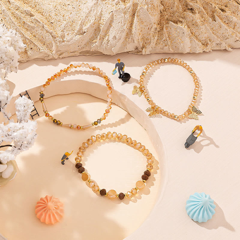Olivenorma Crystal Beaded Gold Butterfly Pendant Three Layer Bracelet Set - image 10