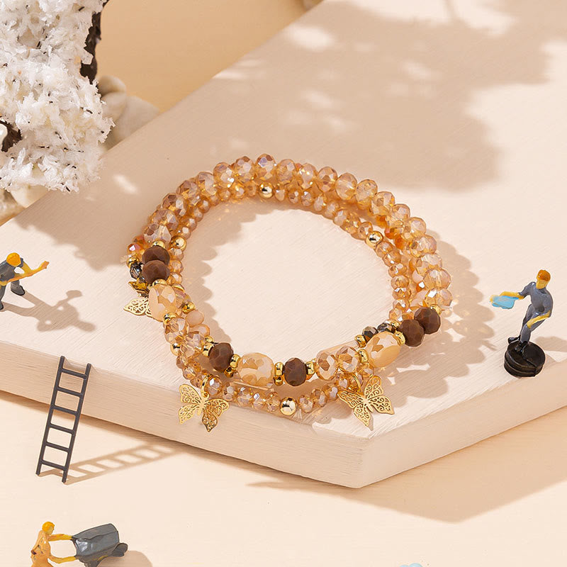 Olivenorma Crystal Beaded Gold Butterfly Pendant Three Layer Bracelet Set - Citrine - image 9