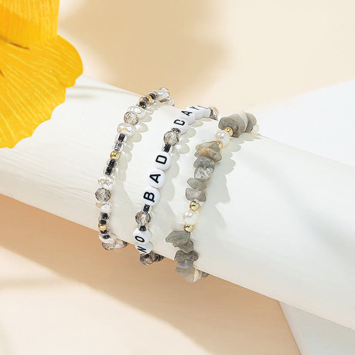 Olivenorma "No Bad Days" Crystal Beaded Three Layer Bracelet Set - image 3