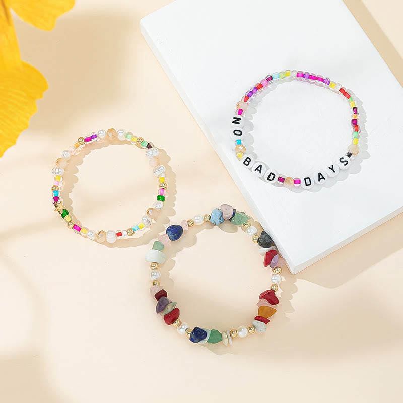 Olivenorma "No Bad Days" Crystal Beaded Three Layer Bracelet Set - image 6