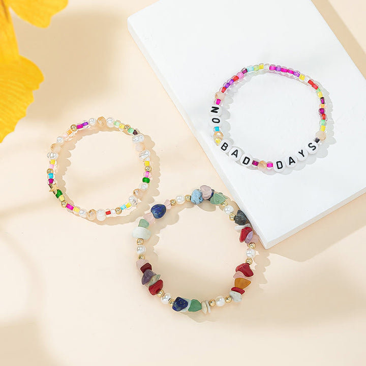 Olivenorma "No Bad Days" Crystal Beaded Three Layer Bracelet Set - image 6
