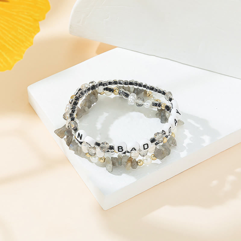 Olivenorma "No Bad Days" Crystal Beaded Three Layer Bracelet Set - Labradorite - image 1