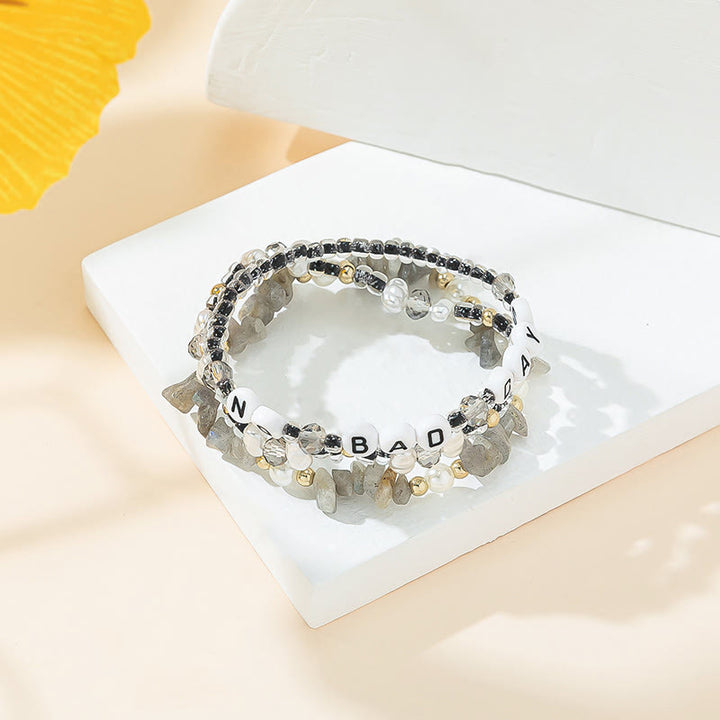 Olivenorma "No Bad Days" Crystal Beaded Three Layer Bracelet Set - Labradorite - image 1