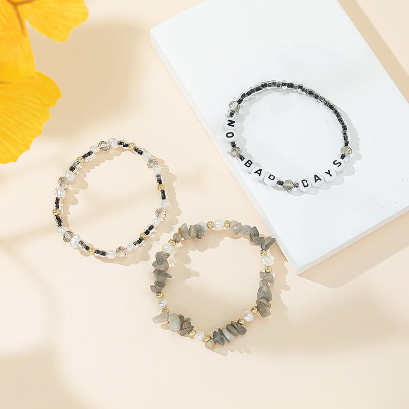 Olivenorma "No Bad Days" Crystal Beaded Three Layer Bracelet Set - image 2