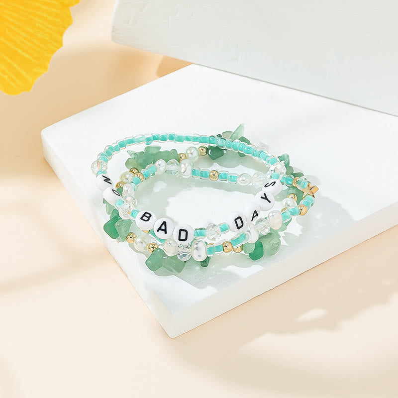 Olivenorma "No Bad Days" Crystal Beaded Three Layer Bracelet Set - Green Aventurine - image 16