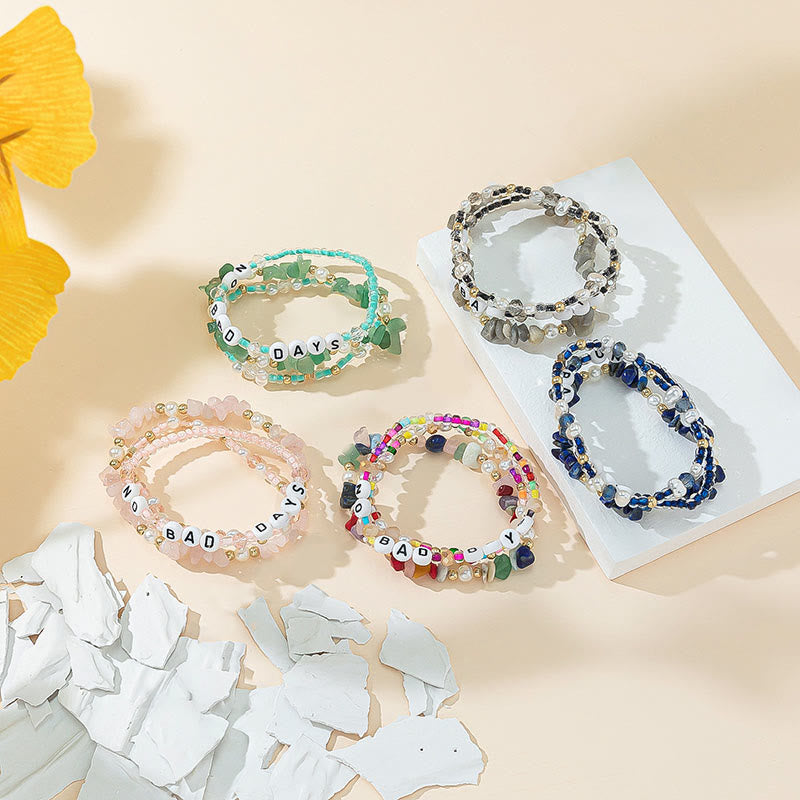 Olivenorma "No Bad Days" Crystal Beaded Three Layer Bracelet Set - image 0