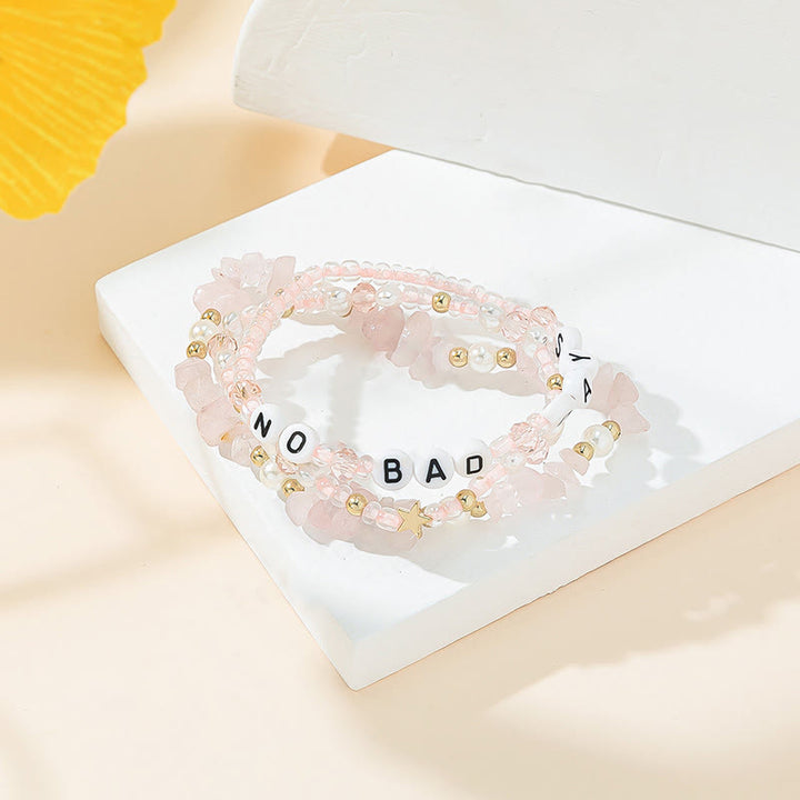 Olivenorma "No Bad Days" Crystal Beaded Three Layer Bracelet Set - Rose Quartz - image 12