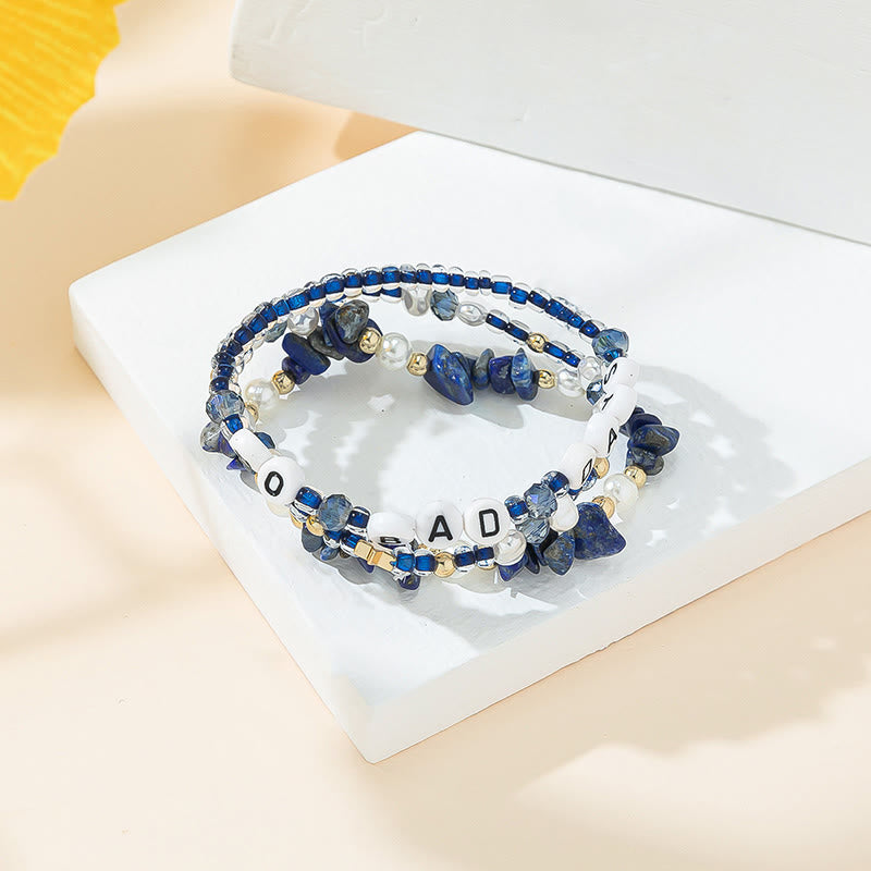 Olivenorma "No Bad Days" Crystal Beaded Three Layer Bracelet Set - Lapis Lazuli - image 8