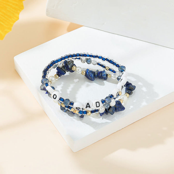 Olivenorma "No Bad Days" Crystal Beaded Three Layer Bracelet Set - Lapis Lazuli - image 8