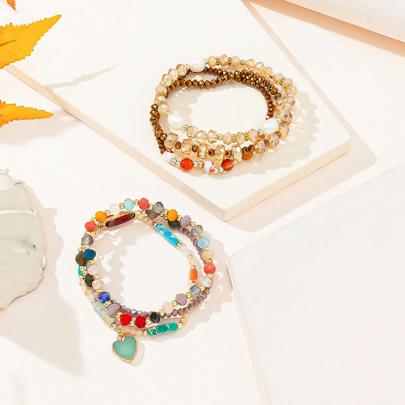 Olivenorma Bohemian Style Love Pendant Three Layer Bracelet Set - image 0