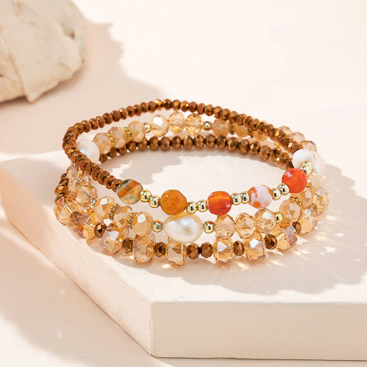 Olivenorma Bohemian Style Love Pendant Three Layer Bracelet Set - Sun Stone&Smoky Quartz - image 5