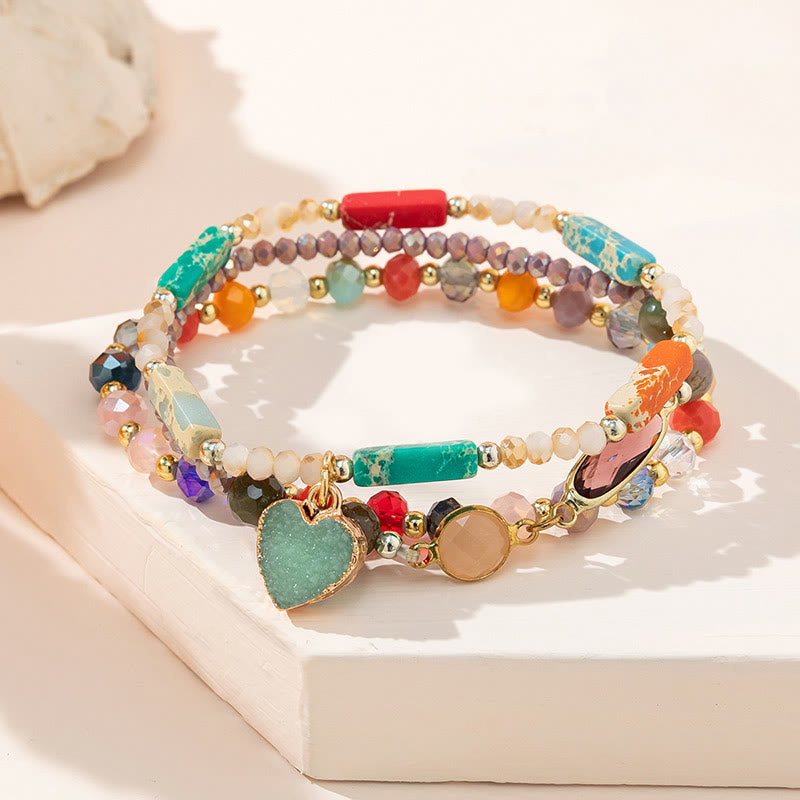 Olivenorma Bohemian Style Love Pendant Three Layer Bracelet Set - Emperor Stone - image 1