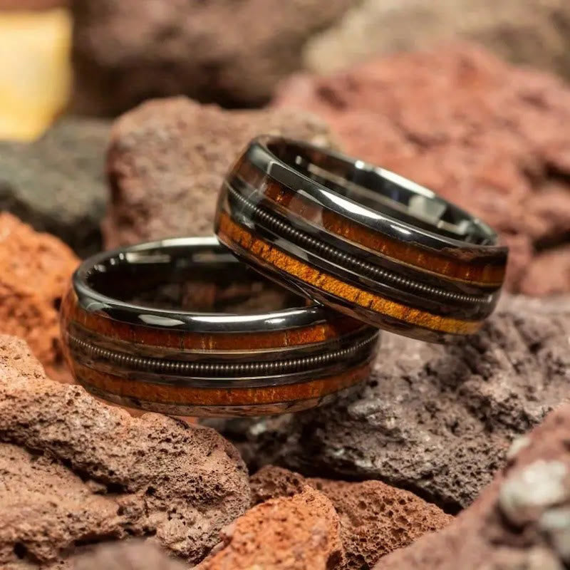 Olivenorma Guitar String Hawaiian Koa Gunmetal Tungsten Ring - image 3