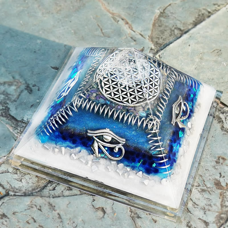 Olivenorma Aquamarine Eye of Horus Healing Orgone Pyramid - image 1