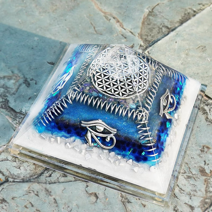 Olivenorma Aquamarine Eye of Horus Healing Orgone Pyramid - image 1