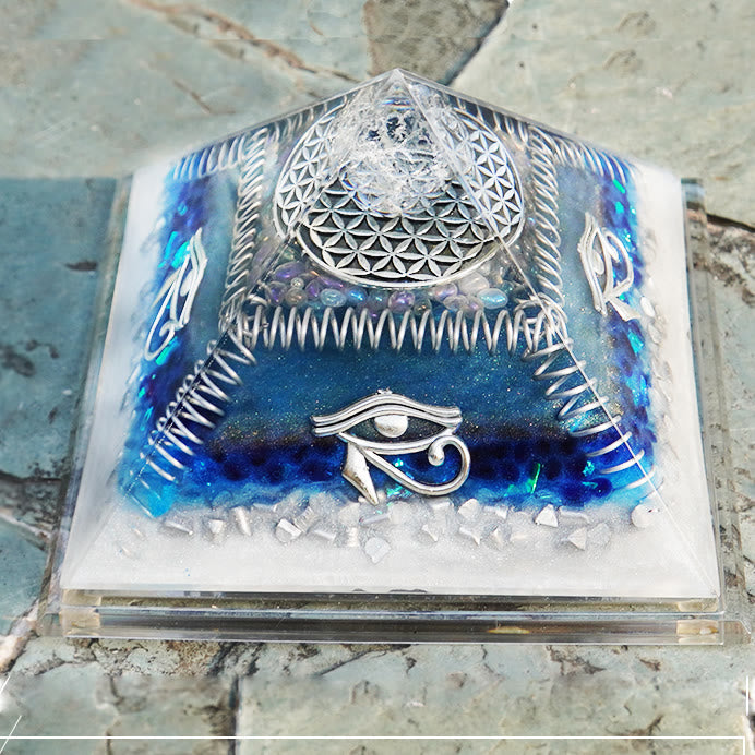 Olivenorma Aquamarine Eye of Horus Healing Orgone Pyramid - image 2