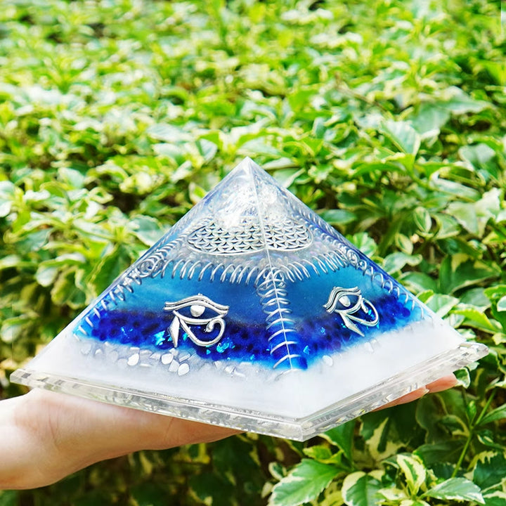 Olivenorma Aquamarine Eye of Horus Healing Orgone Pyramid - 3.14''*5.12''(8cm X 13cm) - image 0