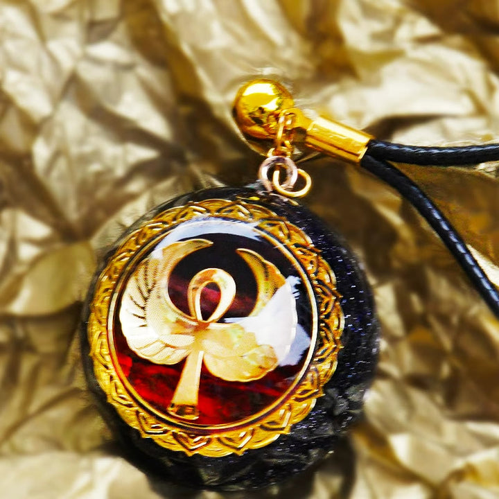 Olivenorma Blue Sandstone Red Agate OM Orgone Necklace - image 2