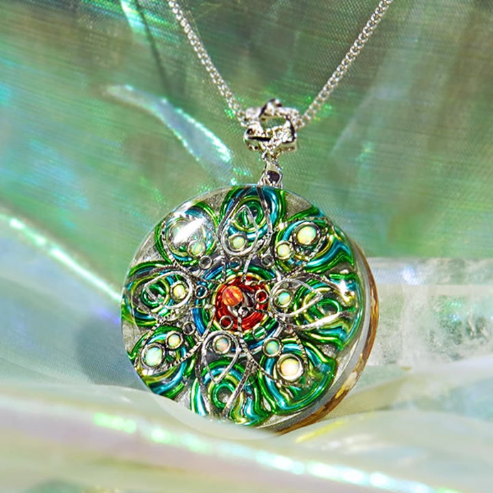 Olivenorma Green Rutilated Quartz Fire Opal Necklace - Metal Chain - image 0